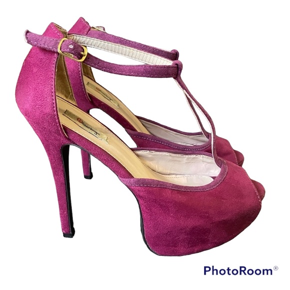 Olsenboye Magenta T-strap Stiletto Heels - Picture 3 of 6